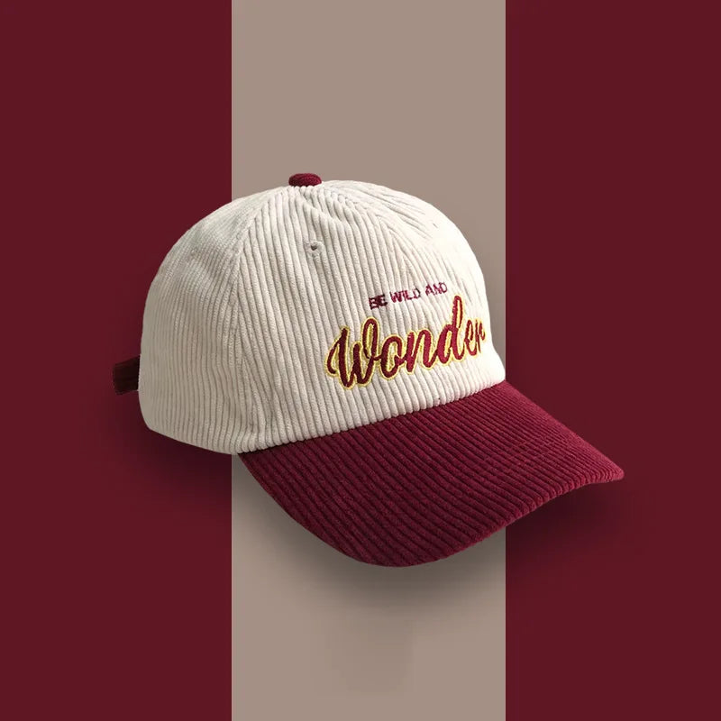 Corduroy Hat Wonder Embroidery Patchwork Colours Baseball Cap Korean for Women Fashion Visor Cap for Men