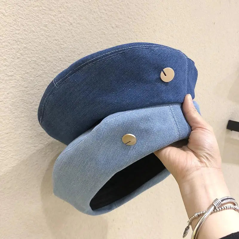 Women's Denim Beret Hat Jeans Berets Painter Hats Spring Beanie Hat