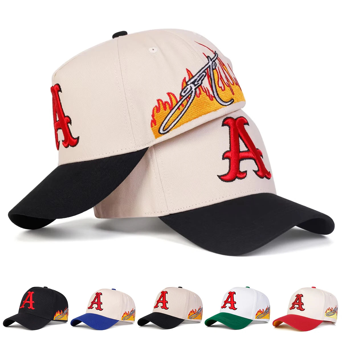 Unisex A Letter Embroidery Side Flame Baseball Caps Outdoor Adjustable Casual Hats Sunscreen Hat