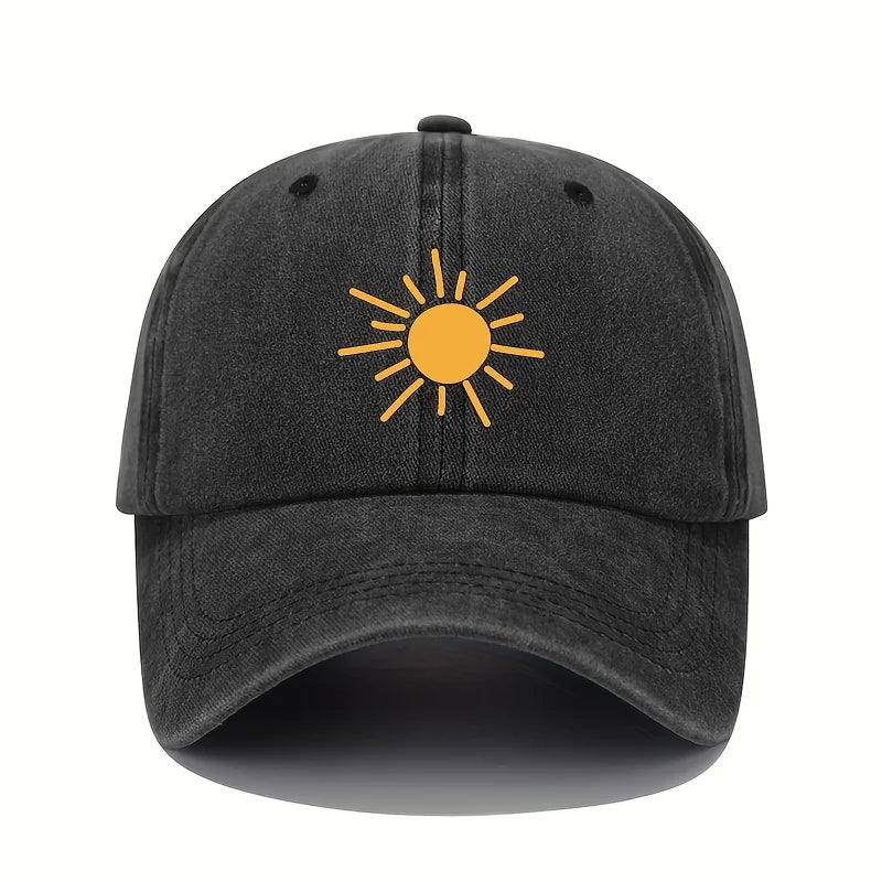 Golden Sun Print Baseball cCap Retro Lightweight Washed Cap for Both Men and Women