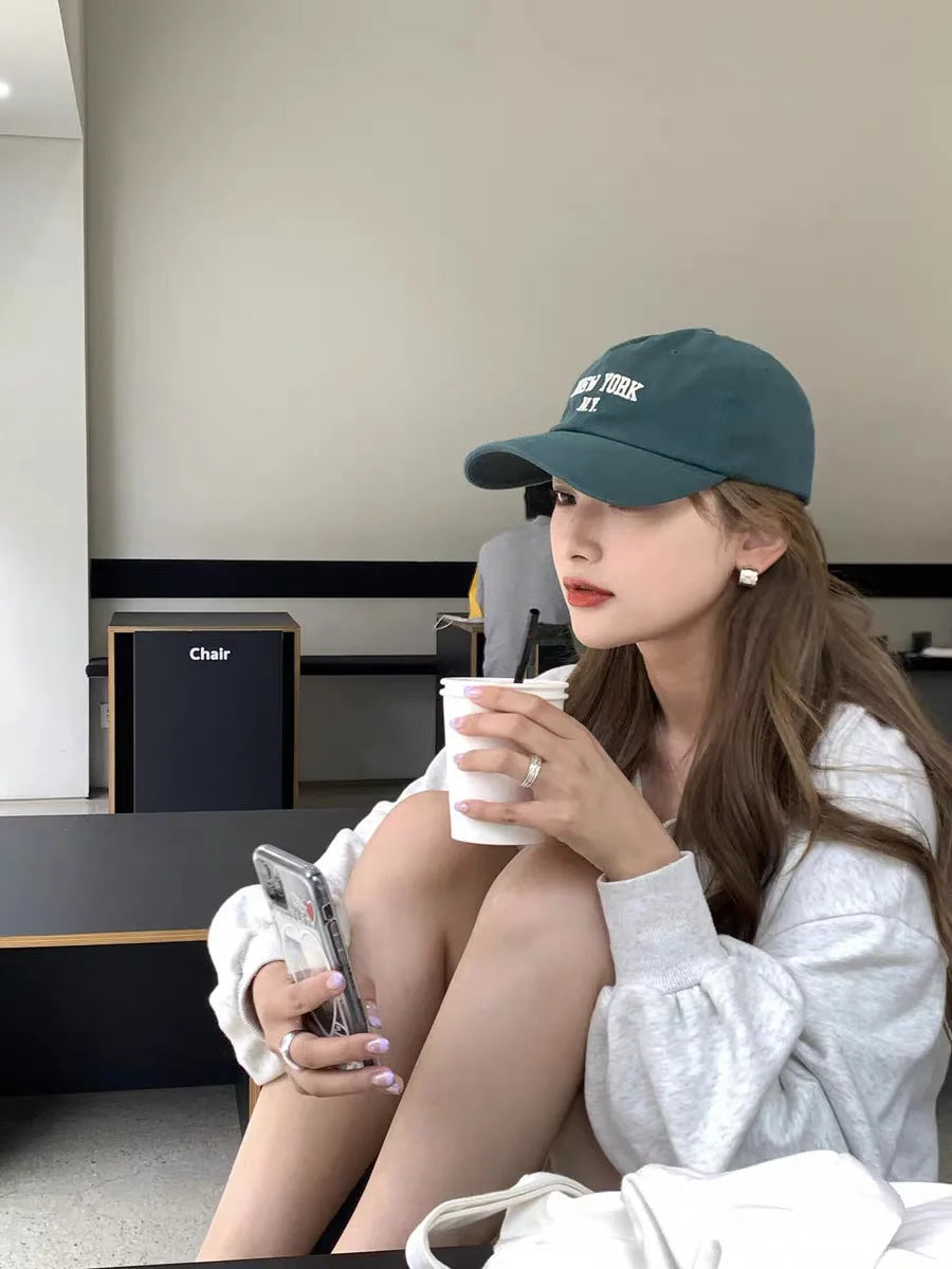 Washed Embroidery Soft Top Baseball Cap Internet Celebrity Street Shot Face Small Cap Female Japanese Cowboy Hat Male