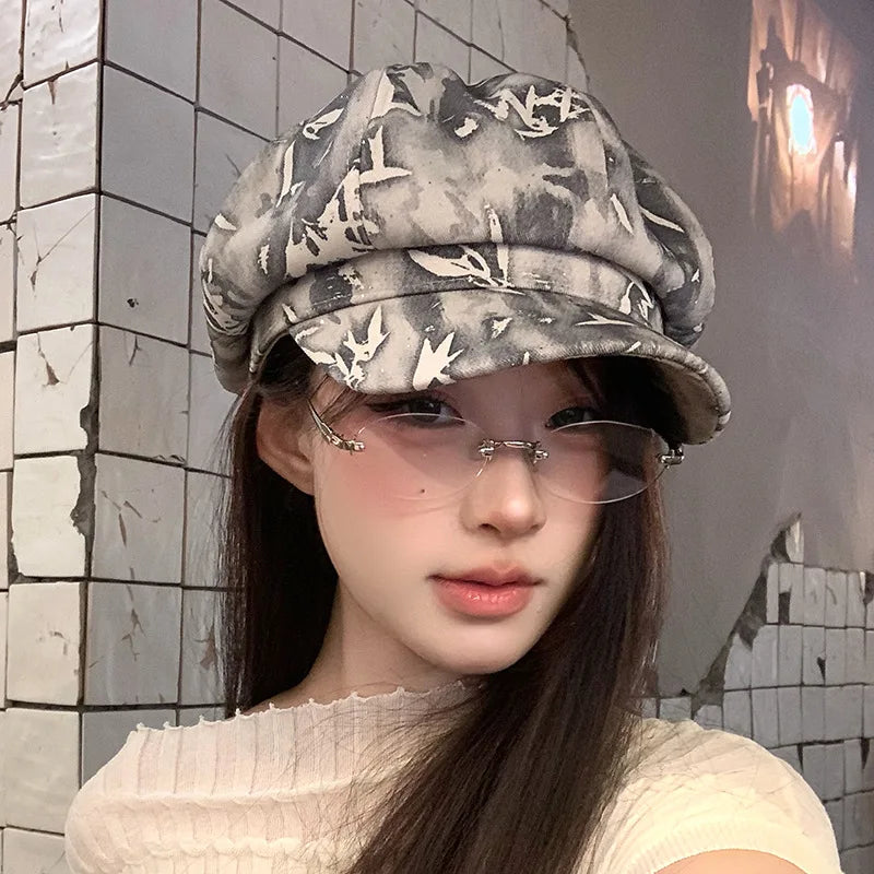 American Retro Camouflage Octagonal Hat Women