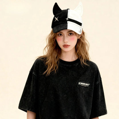 Y2K Cat Ear Rivet Leopard Baseball Hats