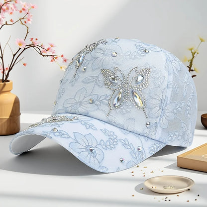 Butterfly-Shaped Diamond-Studded Women's Baseball Cap