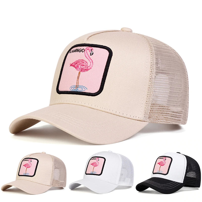 Unisex Flamingo Patch Embroidery Baseball Net Caps Spring and Summe