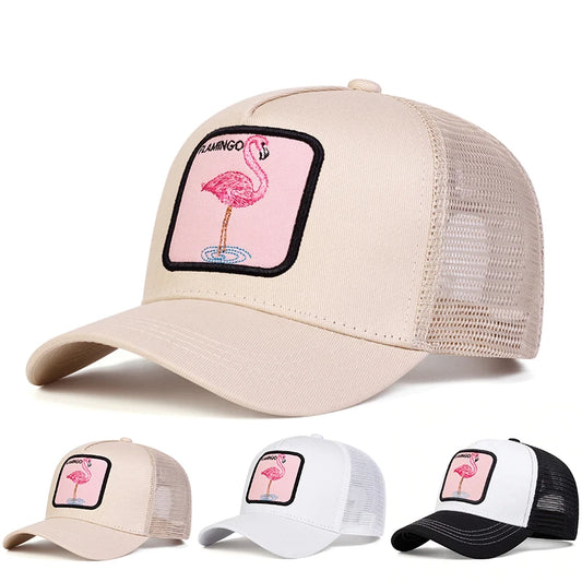 Unisex Flamingo Patch Embroidery Baseball Net Caps Spring and Summe