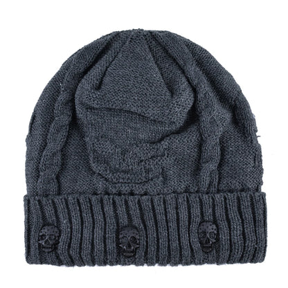 Winter Beanies Men Knitted Skull Pattern Solid Color Hat With Metal Skulls