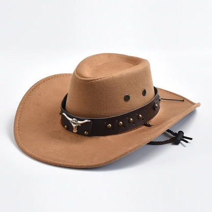 New Artificial Suede Western Cowboy Hats Vintage Big-Edge Gentleman Cowgirl Jazz Hat