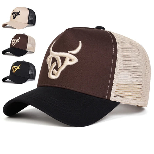Unisex Ox Head Embroidery Baseball Net Caps Casual Hats Spring and Summer