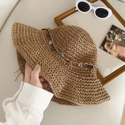 Foldable Vacation Wear Shell Hook Straw Hat