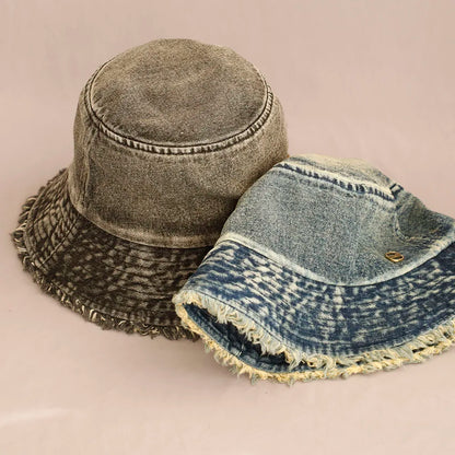 2026 Washed Denim Bucket Hat Women Fisherman's Hat Bucket
