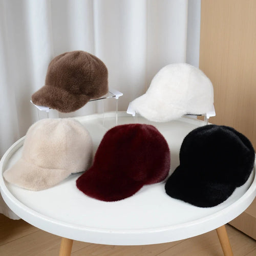 Fashion Solid Color Fluffy Faux Fur Baseball Hat