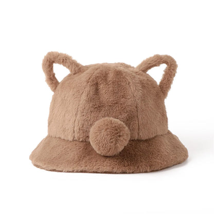 Women's Bucket Hat Winter Cute Cat Ear Plush Fisherman Cap
