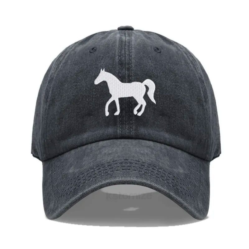 Horse Embroidered Baseball Cap For Women Men Fashion Adjustable Washed Cotton