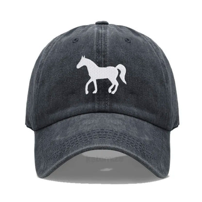 Horse Embroidered Baseball Cap For Women Men Fashion Adjustable Washed Cotton