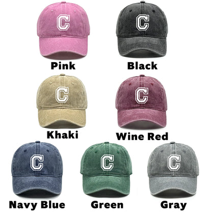 Initial Letter A-Z Print Baseball Cap For Men Women Retro Washed Cotton Dad Hat