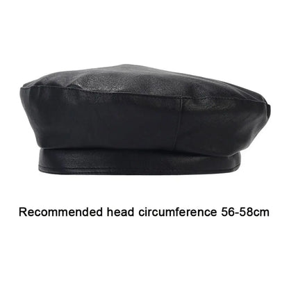 Fashionable PU Leather Pearl Bow Beret Solid Color British Style Artist Hat