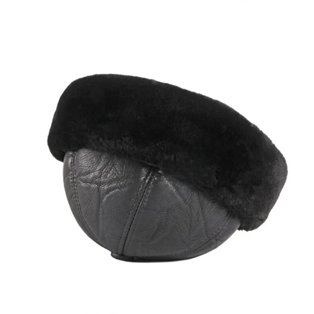 Warm Thick Winter Hat Fleece Lined Fur Leather Men Hat