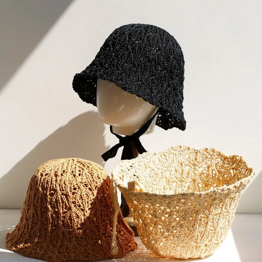 Thin Women Bucket Hat Foldable Design Breathable Sun Hat