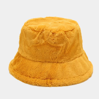 Faux Rabbit Fur Bucket Hat Lady Winter Warm Soft Panama Hat