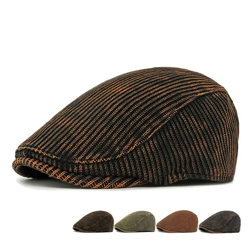 Autumn Winter Polyester Print Warm Newsboy Caps Men Flat Cap