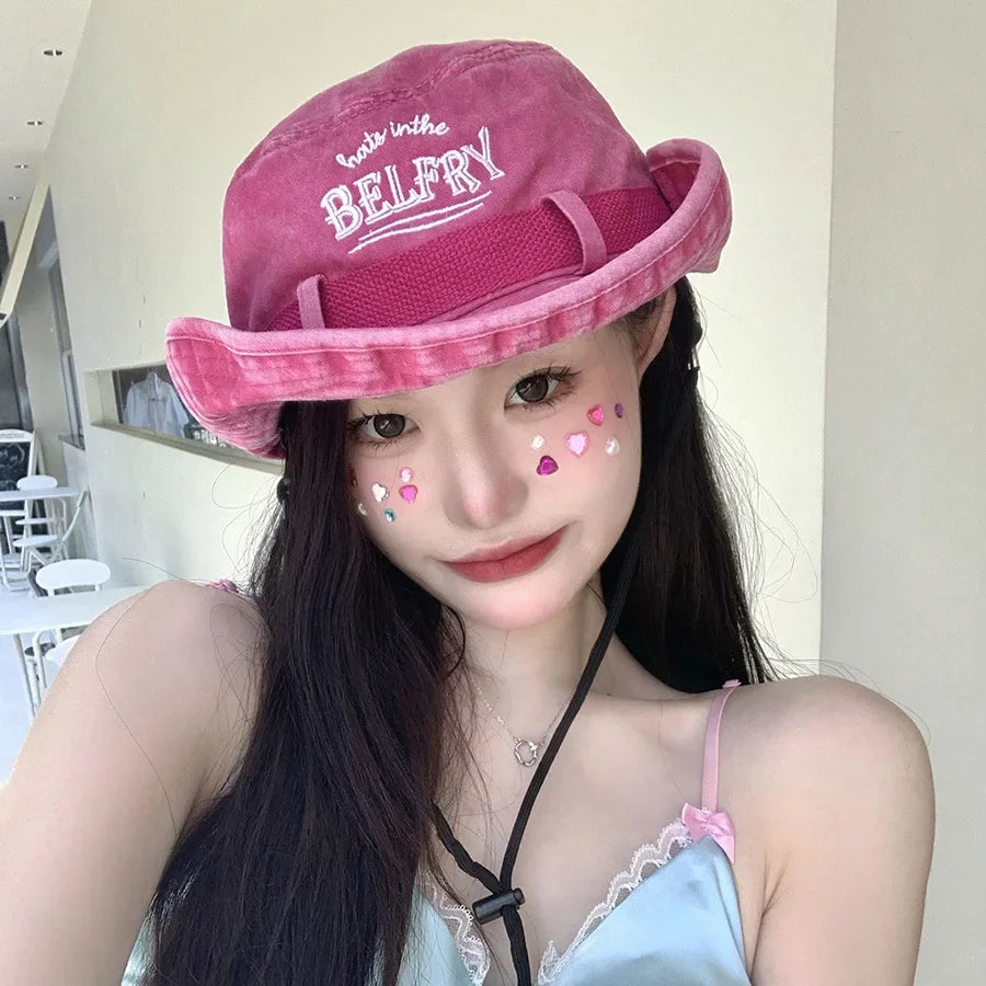Y2K Bucket Hats For Man Women Beach Anti-Sun Panama Outdoor