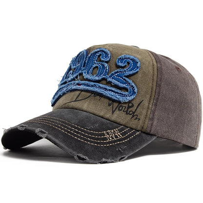 Fashion Vintage Washed Cotton Baseball Cap Men Digit 1962 Embroidery