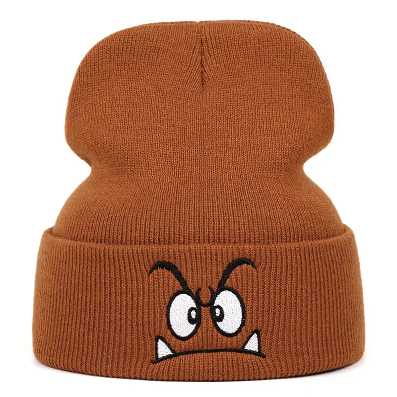 Angry Expression Embroidered Knitted Hat