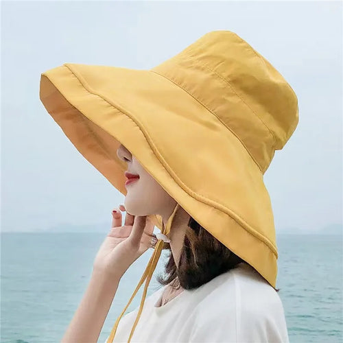 Women's Hat Bucket hat Panamanian Women  Four Seasons Fisherman Hat Big Brim Hat Double-Sided