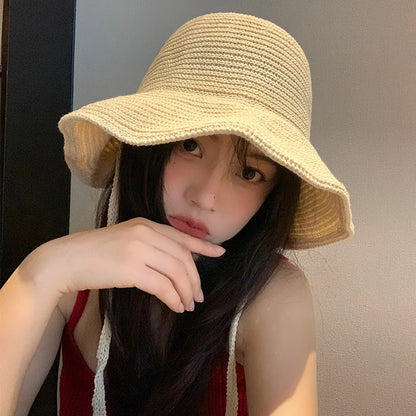 Summer Straw Sun Hat Women Japanese Cute Strap Cap