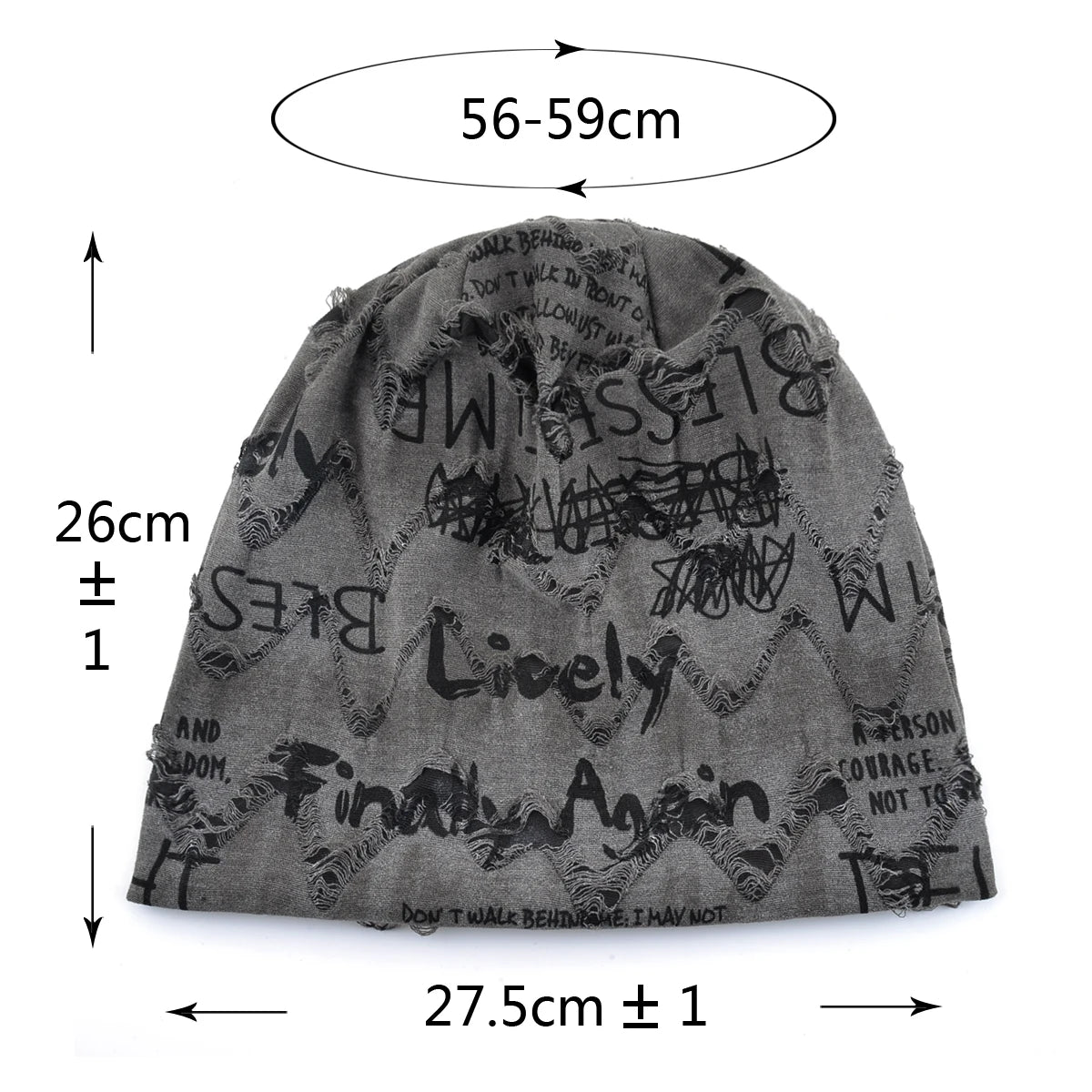 Letter Print Beanie Hats For Women Men Vintage Distressed Cracked Design Wasteland Style
