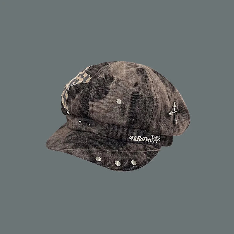 Y2K Personalized Star Sticker Rivet Design Berets Caps