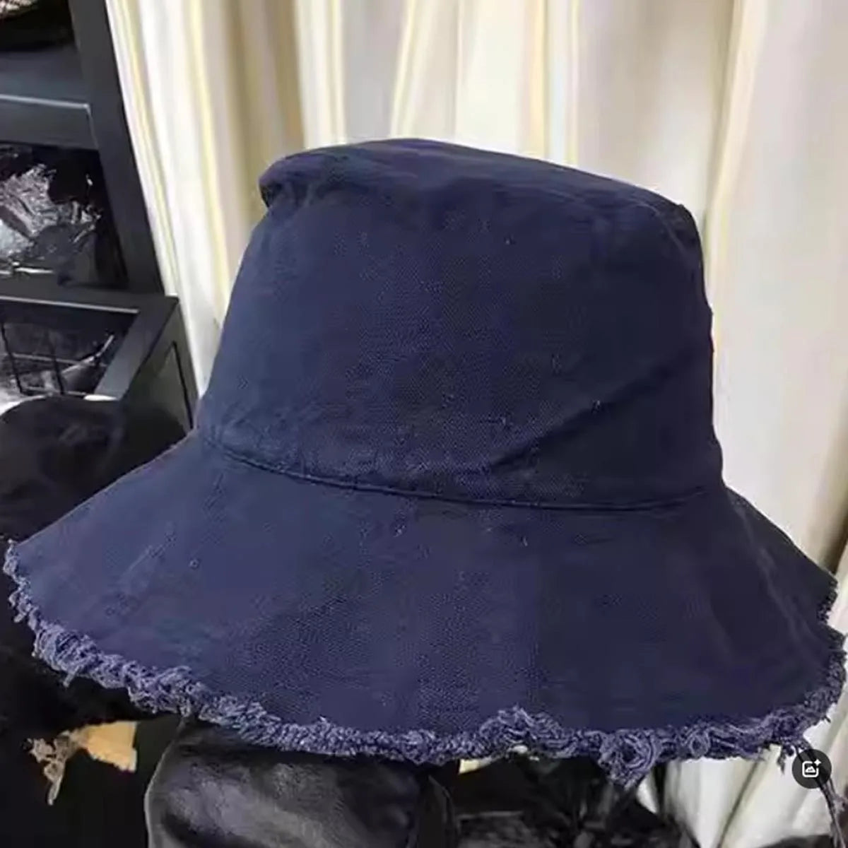 Frayed Edge Bucket Hat Japanese Style Solid Color Denim Fisherman Hat Women's