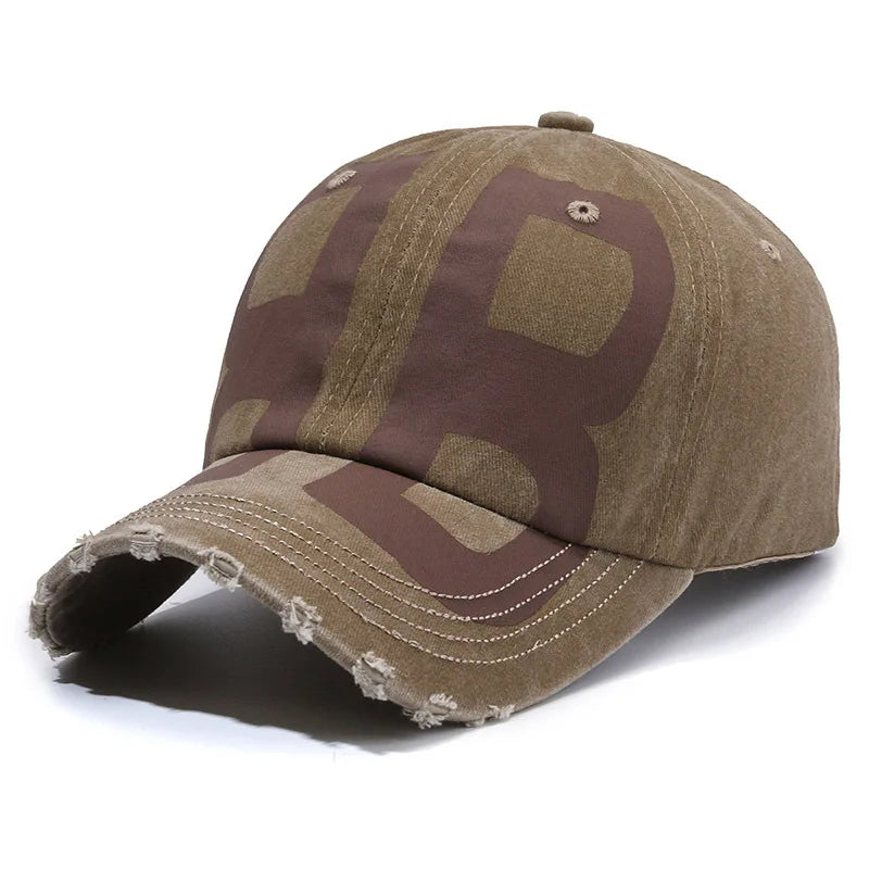 New Spring Washed Distressed Soft Top Printed Baseball Cap
