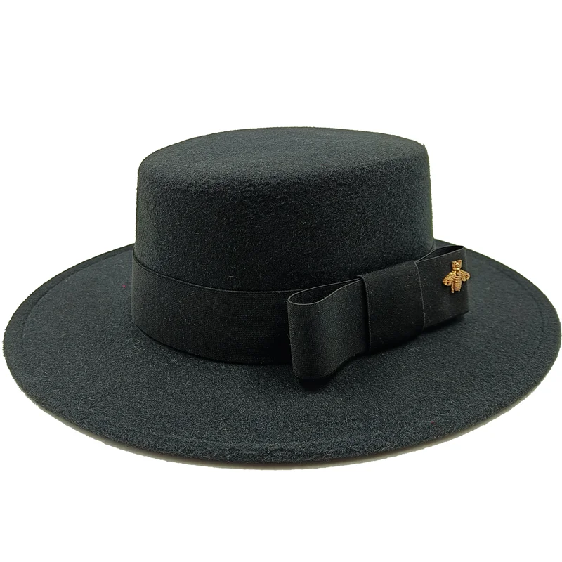 Bow Tie Fedora Hat Winter Round Bumpy Surface Flat Top