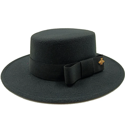 Bow Tie Fedora Hat Winter Round Bumpy Surface Flat Top