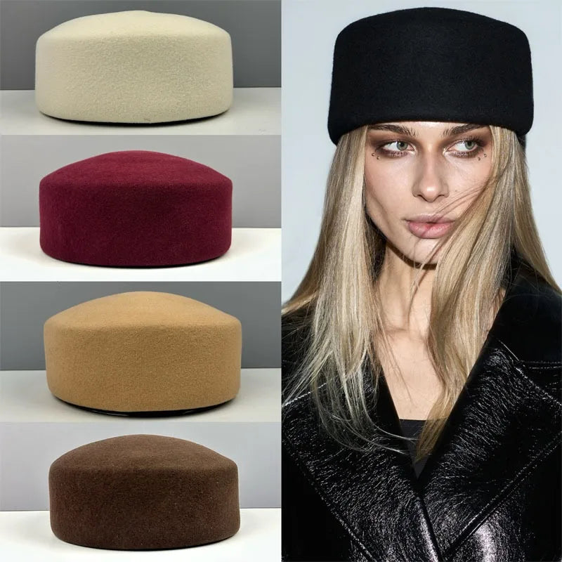 Retro Flight Attendant Ball Berets Hat Women's 100% Wool