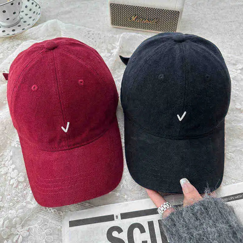 Vintage Washable Cotton Baseball Cap Unisex Face Slimming Wide Brim Embroidered