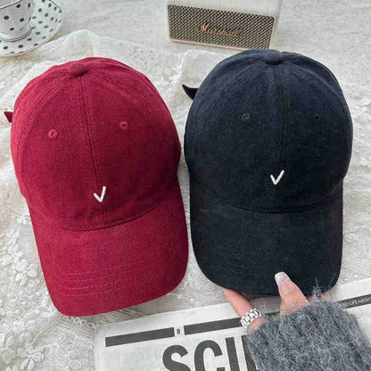 Vintage Washable Cotton Baseball Cap Unisex Face Slimming Wide Brim Embroidered