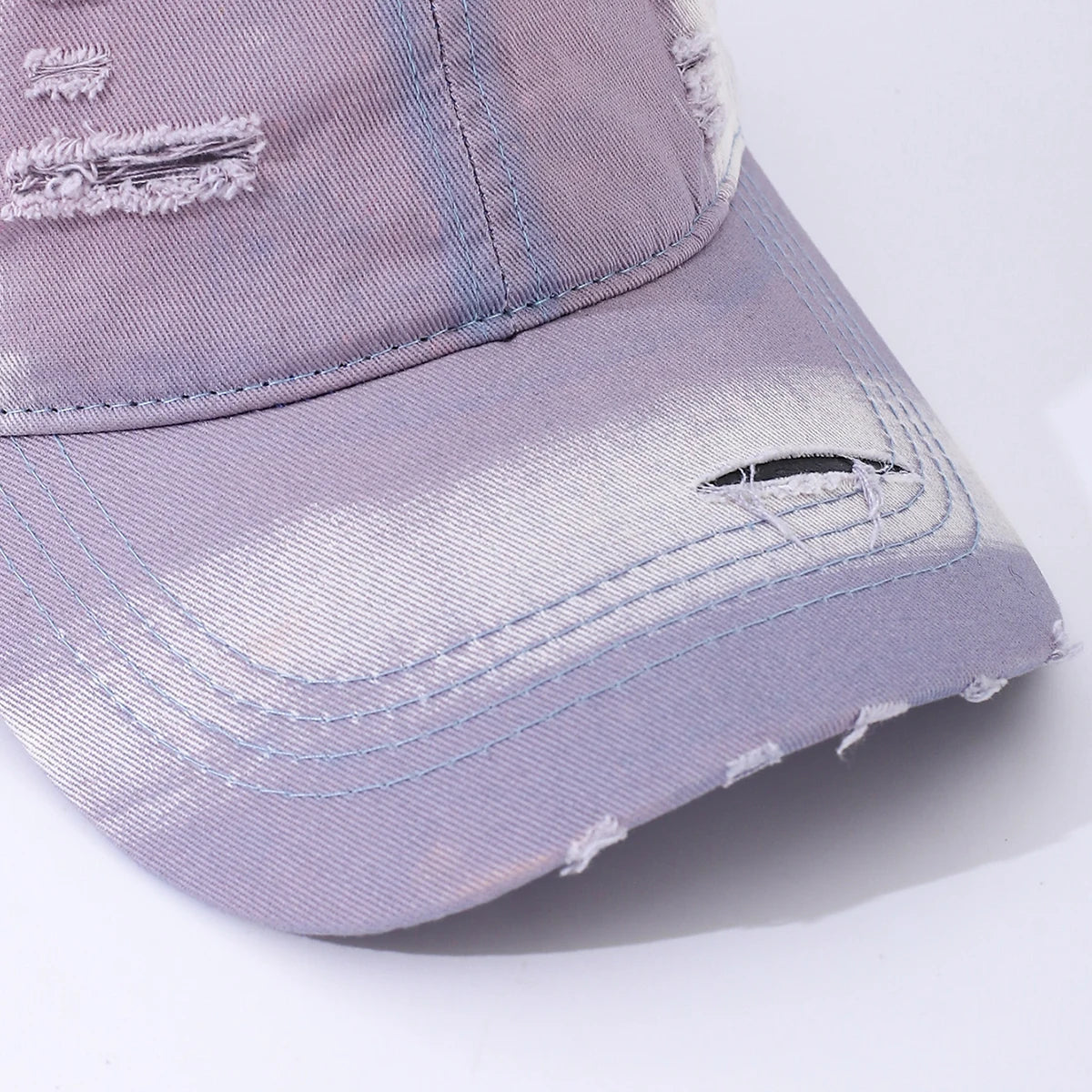 Y2K Style Washed-Out Distressed Holey Gradient Baseball Cap
