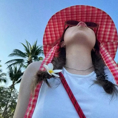 Summer Bucket Hat Breathable Sun Protection Retro Plaid Women