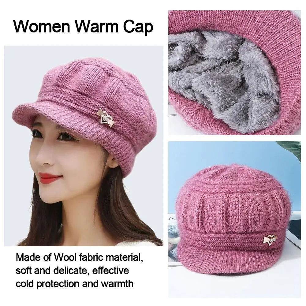 Women's Fashion Knitted Wool Hat Solid Color Windproof Cap