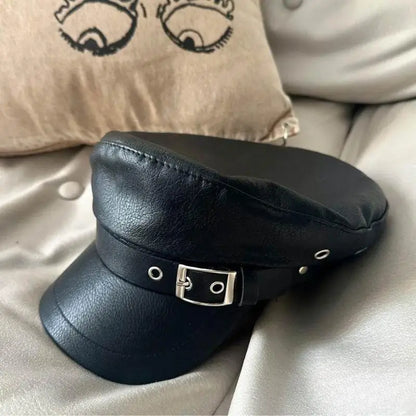 New PU Leather Beret Hat Autumn And Winter Versatile Beret
