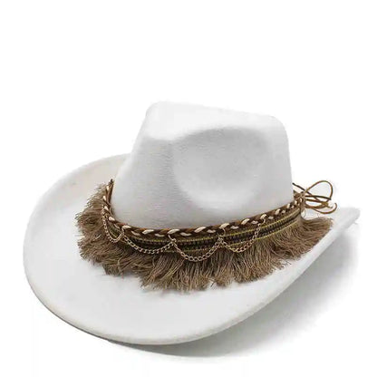 Wide Brim Fedora Hat With Braided Tassel Band - Church Jazz Hat