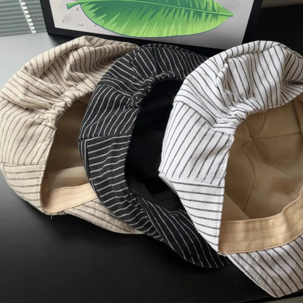 Lightweight Breathable Striped Berets Short Brim Adjustable