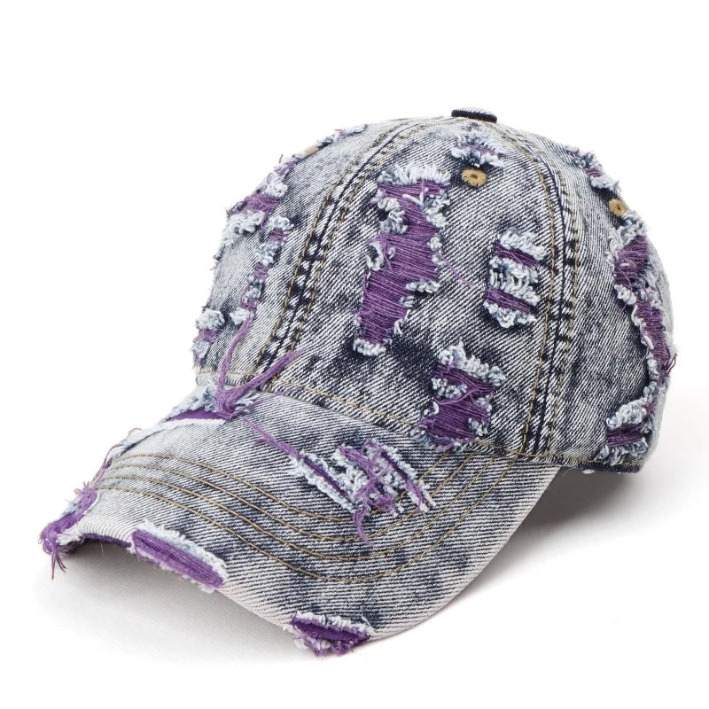 Retro Washed Denim Ripped Color Baseball Cap