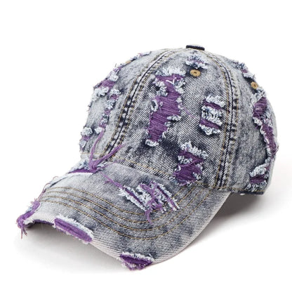 Retro Washed Denim Ripped Color Baseball Cap