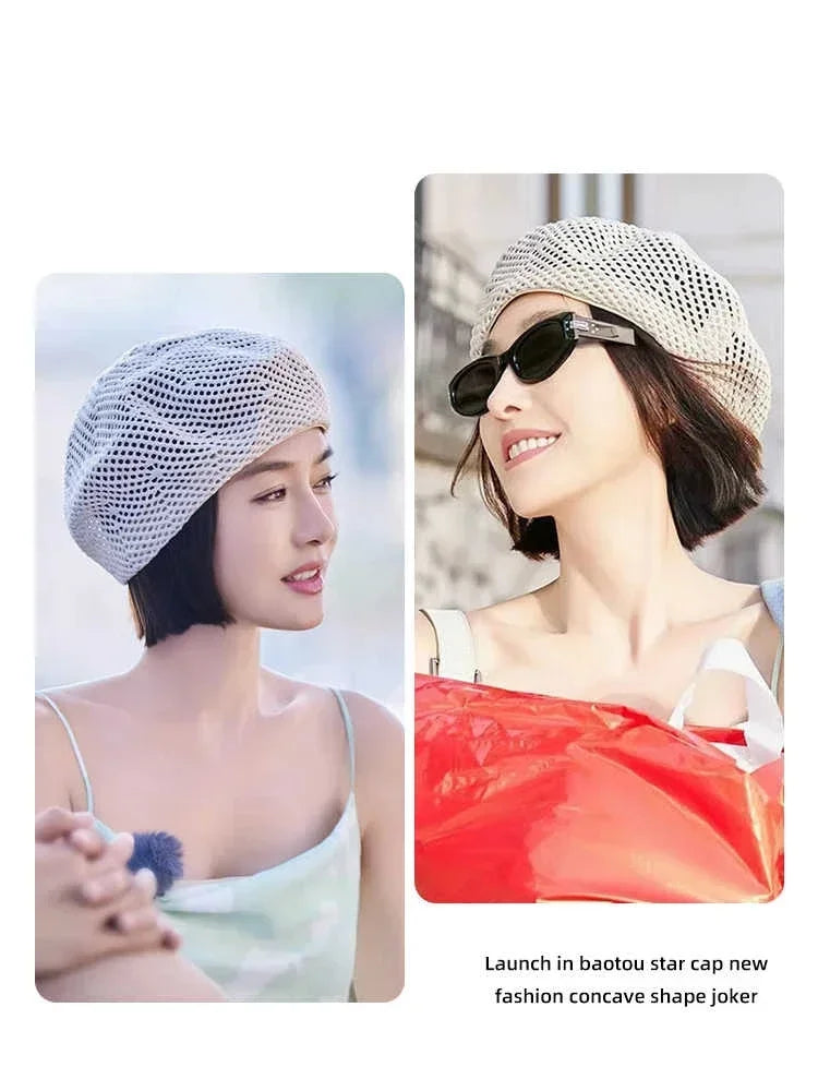 Straw Beret For Women Summer Sun Protection UPF 50+ Breathable Thin