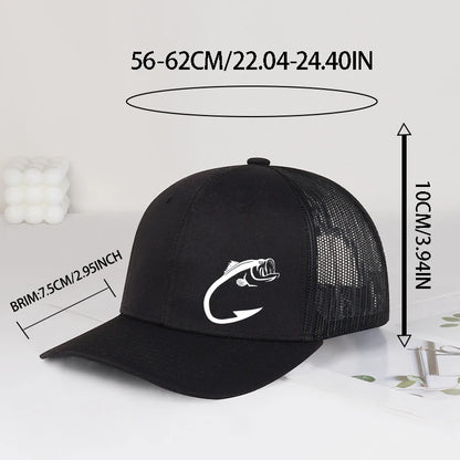 Bass Fish Hook Print Baseball Caps