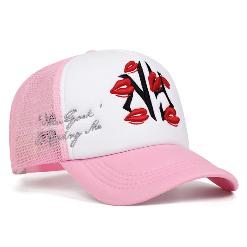 Fashionable Simple Hip Hop Hat NY Lipprint Embroidered Mesh Hat Baseball Hat